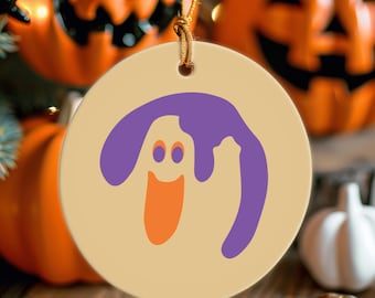 Adorno de Halloween con forma de galleta de azúcar de fantasma y calabaza, decoración retro de otoño de los 90, gato negro, temporada espeluznante, adorno vintage para árbol de Halloween.