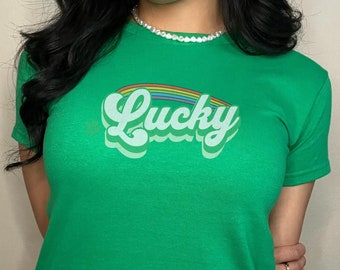 St. Patrick's Day Crop Top, Feeling Lucky St. Patty's Crop Top, Drinking Beer, Unofficial Shirt, 8 Ball, Irish Boys, 90s Y2K Baby Tee