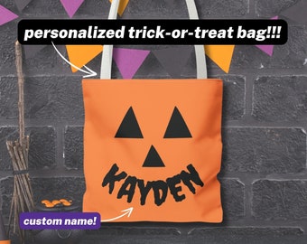 Personalized Trick or Treat Bag, Halloween Candy Bag, Custom Jack-o-Lantern Trick or Treat Bag Halloween Tote Bag Trick or Treat Tote Custom