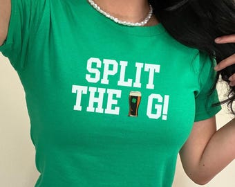 Split the G, St. Patrick's Day Baby Tee, Beer Shirt, St Paddys Day Top, Kiss Me Im Irish Y2K Style, Saint Patty Parade, Sorority Tee
