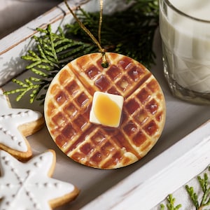 Funny Waffle Ornament, Breakfast Food Christmas Decor, Foodie or Stoner Gift, Unique Ornament Exchange or Secret Santa Stocking Stuffer