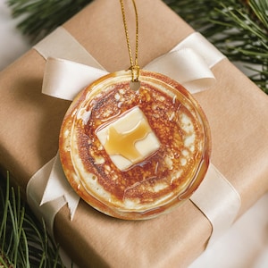 Funny Pancake Ornament, Breakfast Food Christmas Decor, Foodie or Stoner Gift, Unique Ornament Exchange or Secret Santa Stocking Stuffer