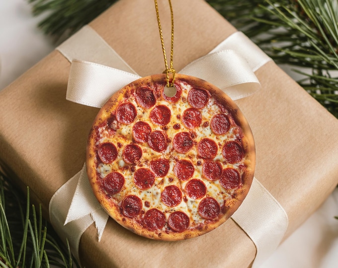 Pizza Christmas Ornament, Funny Foodie 2D Ornament, White Elephant Gift, Stocking Stuffer for Pizza Lovers, New York & Chicago Kitchen Decor