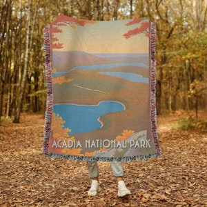 Acadia Nationalpark gewebte Wurfdecke, Maine-Dekor, Nationalpark-Liebhaber, Abenteuerpaargeschenk, Lager Bachelorette, Naturliebhabergeschenk