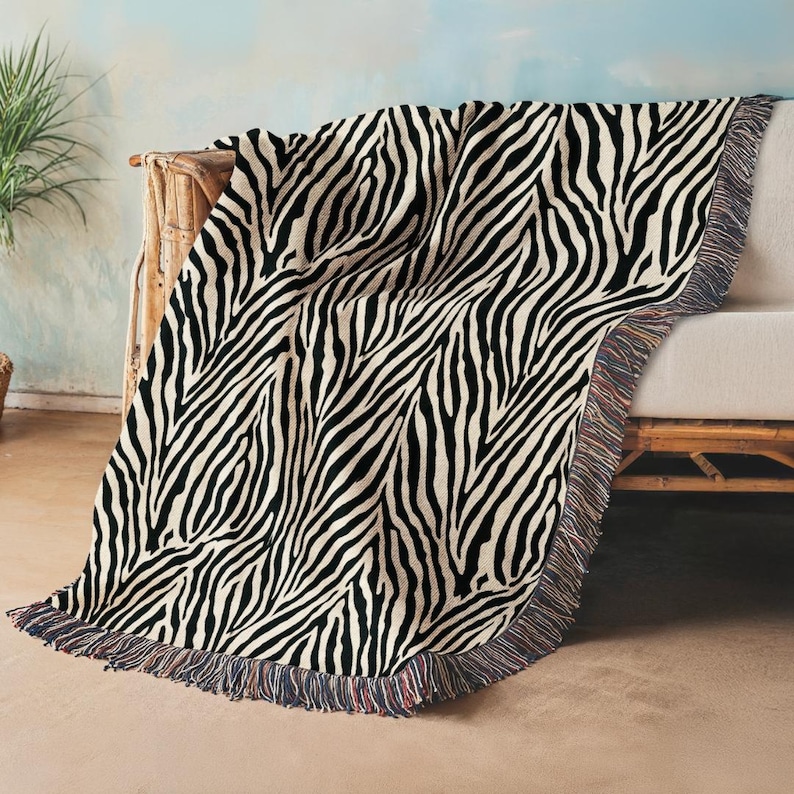 Zebra-Webdecke, Coole Mädchenwohnung, Y2K-Indie-Zimmer, Dopamin-Deko, Boho-Strukturdecke, Safari-Kinderzimmer, Bettwäsche fürs Studentenwohnheim, Kunstpelz Bild 1