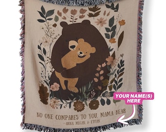 Blanket for Mom, Custom Mother's Day Gift from Kids, Mama Bear Woven Throw, Gift from Daughter, Customizable Blanket, Sentimental Gift