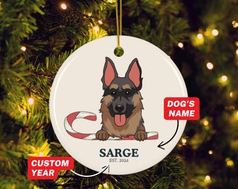 Adorno de pastor alemán personalizado, adorno de perro personalizado, regalos de Navidad para cachorros nuevos, regalo para dueños de perros, amantes de las mascotas, adorno navideño