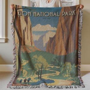 Manta con mapa del Parque Nacional Zion, regalo del Parque Nacional, manta de camping para parejas aventureras, manta para caravana para amantes de la naturaleza, manta para fogata para niñas Granola