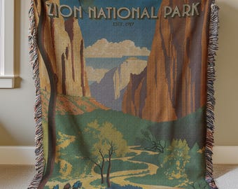 Manta con mapa del Parque Nacional Zion, regalo para el Parque Nacional, manta de camping para parejas aventureras, manta para autocaravana para amantes de la naturaleza, manta para fogata para chica granola