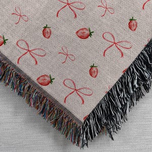 Coquette Throw Blanket, Strawberry Whimsical Grandma Woven Blanket, Strawberry Girl Blanket For Sofa, Preppy Cute Picnic Blanket