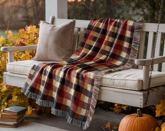 Fall Plaid Throw Blanket, Autumn Woven Blanket, Gingham 90s Y2K