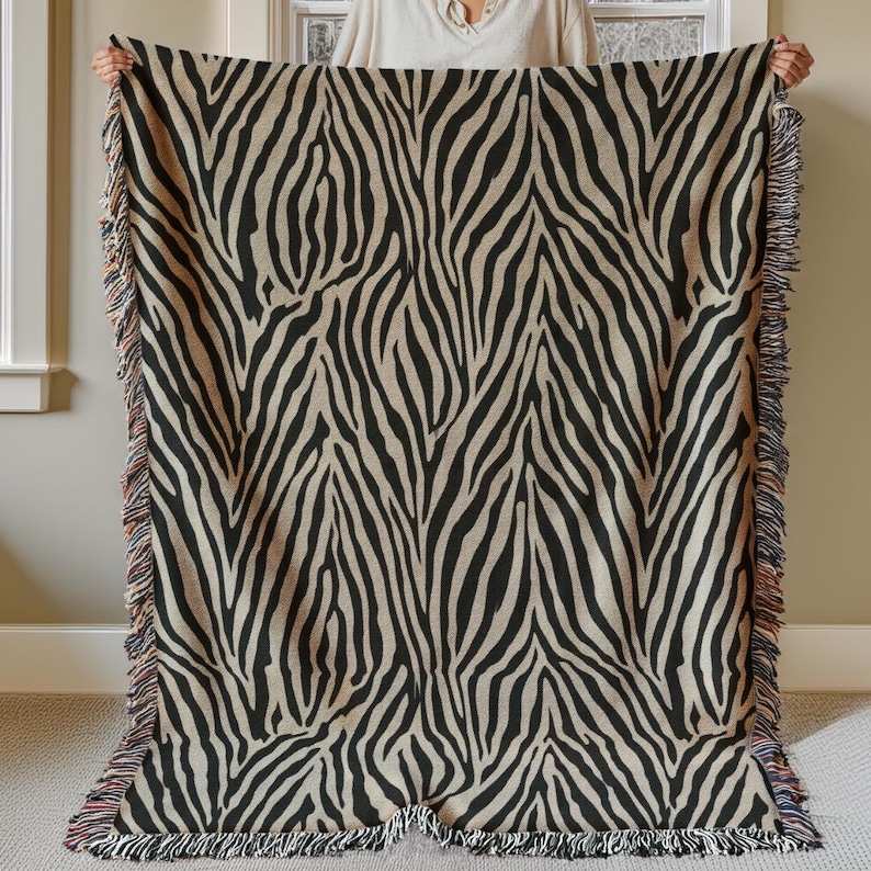 Zebra-Webdecke, Coole Mädchenwohnung, Y2K-Indie-Zimmer, Dopamin-Deko, Boho-Strukturdecke, Safari-Kinderzimmer, Bettwäsche fürs Studentenwohnheim, Kunstpelz Bild 2