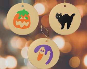 Adorno de Halloween con forma de galleta de azúcar de fantasma y calabaza, decoración retro de otoño de los 90, gato negro, temporada espeluznante, adorno vintage para árbol de Halloween.
