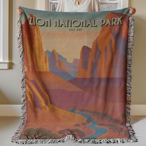 Zion Nationalpark Karte Decke, Nationalpark Geschenk, Abenteurer Paar Camping Decke, Naturliebhaber RV werfen, Granola Girl Lagerfeuer Decke