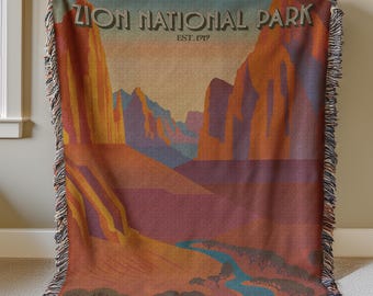 Manta con mapa del Parque Nacional Zion, regalo del Parque Nacional, manta de camping para parejas aventureras, manta para caravana para amantes de la naturaleza, manta para fogata para niñas Granola
