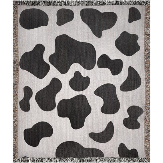 新品未使用未開封】牛柄フリンジ付き毛布 新品未使用未開封】牛