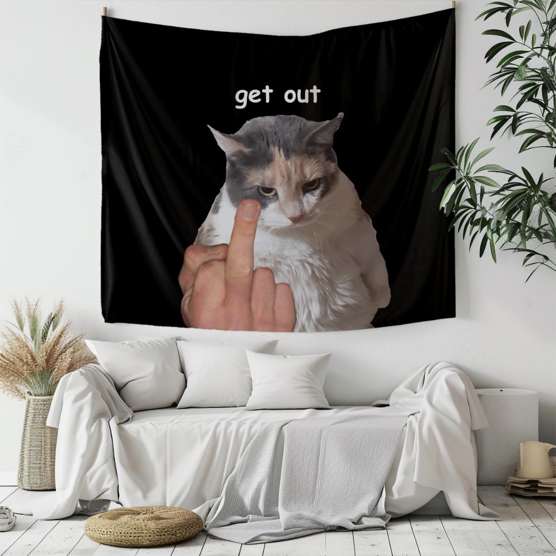 Arazzo ABAKUHAUS Gatto E Scheletro Di Pesce 140x230 Cm - Microfibra, Crema Grigio