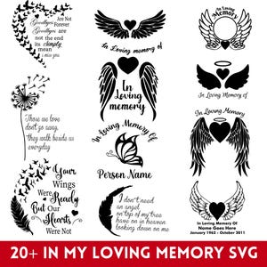 dans la mémoire d'amour svg, dans la mémoire d'amour png, svg ailes d'ange, les adieux ne sont pas éternels Svg, repose en paix svg, cadeau commémoratif png, svg commémoratif
