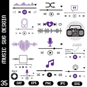 Spotify Svg, 35 Music Player png, Audio Control Buttons Svg, Acrilic Song art Dxf Clipart, Song Album Design Plaque Svg Digital Download