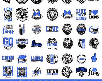 Lions SVG, 45 Lions SVG Bundle, Lions Cutfile, Lions Svg Cricut, Lions School Mascot, Lions Silhouette, PNG, Lions Svg For Gift, Birthday