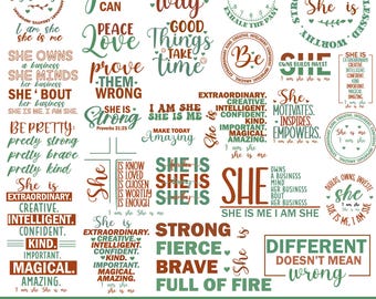 She Is Me Svg Bundle, Woman Affirmation Svg,Women Empowerment Svg, Strong Woman Svg, Positive Quotes, Feminism svg, Girl Power SVG,self love