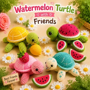 13 in 1 Crochet Turtle Pattern PDF,Easy Amigurumi Sea Turtle Pattern,Cute watermelon Turtle Plush Tutorial,Beginner Crochet Animal,