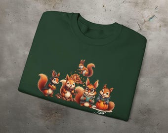 Autumn Squirrel Crewneck Sweatshirt: Cozy Fall Jumper