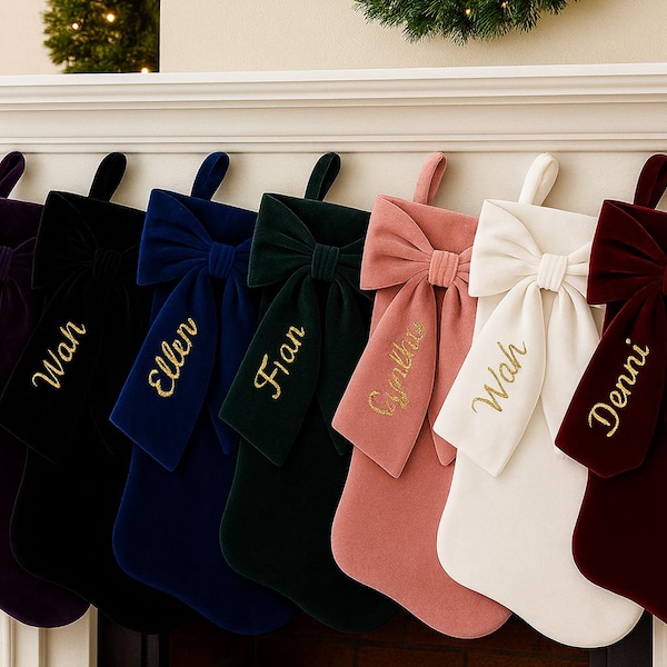 Luxurious Personalized Velvet Christmas Stocking with Oversized Bow