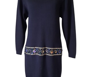 Vintage St. John Gem-Embellished Sweater Dress – Size 4