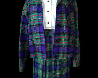 Vintage Pendleton Wool Set | Tartan Plaid Blazer, Skirt & Blouse (Size 12)