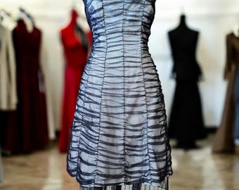 Vintage Niki Livas Cocktail Dress: Black Ruched Mesh, Strapless Glam