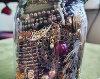 Vintage Jewelry Jar Assortment | Wearable Costume Necklaces, Earrings, Rings, Brooches
