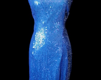 Royal Blue Sequin Sheath Dress • Vintage Papell Boutique 90s Evening Gown