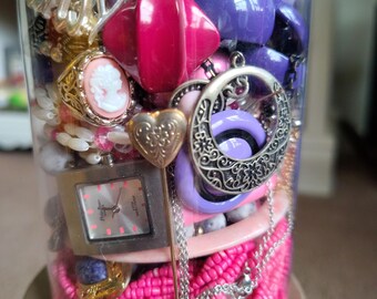 22 Oz Vintage Jewelry Jar – Wearable Mixed Lot, Necklaces, Earrings, Rings, Bracelets