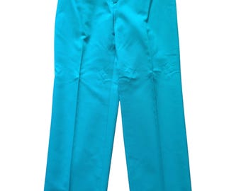 Vintage 1970s Levi's Turquoise High Waisted Leisure Pants | Teal Sta-Prest Style Trousers | Retro Wide Leg Polyester Slacks | 70s Tailored