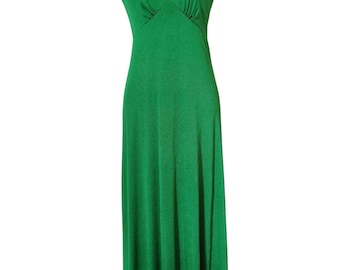 Vintage 1970s Emerald Green Maxi Dress Set | 2-Piece Boho Disco Gown