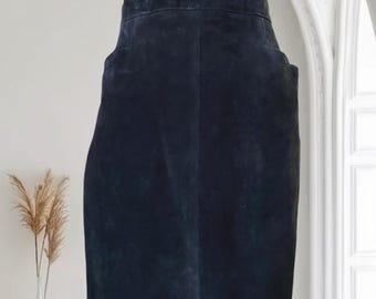 Vintage 1980s Bagatelle Black Leather Skirt | Size 16