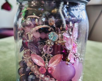 Vintage Jewelry Jar Assortment | Wearable Costume Necklaces, Earrings, Rings, Brooches