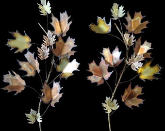 Curtis Jeré Maple Leaf Wall Sculpture Pair, Signed 1982 & 1985, Torch-Cut Metal Art