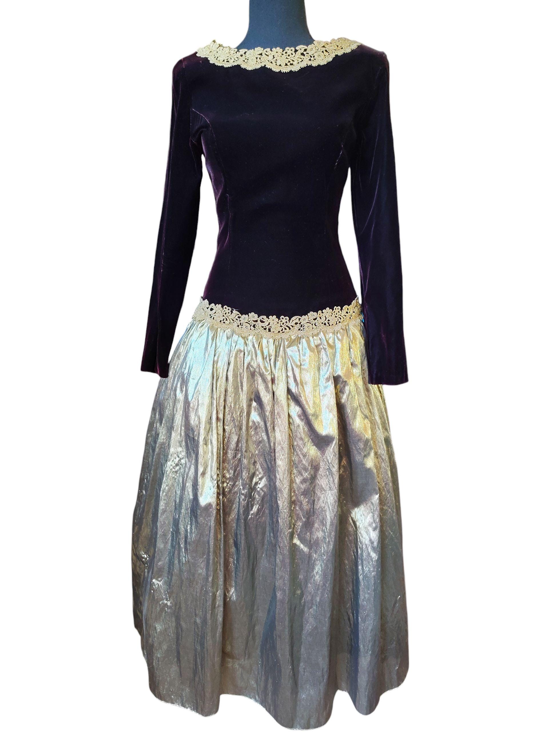Vintage Velvet Gown Gold Lamé