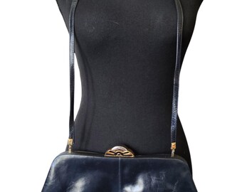 Franco Bellini Italian Leather  Clutch Shoulder Bag | Art Deco Clasp
