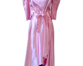 Vintage 1980s Satin High-Low Dress | Puff Sleeve Party Dress | Deadstock Formal Gown