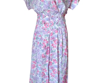 1980s Floral Midi Dress | Nina Piccalino Ruffle Collar Cottagecore Prairie Style