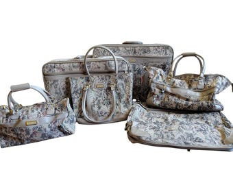Set di valigie vintage Jaguar Tapestry anni '80 – Set di 6 valigie boho floreali – Borse da viaggio retrò – Collezione di valigie vintage cottagecore