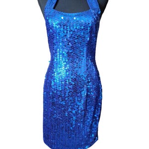 nite line vintage dress True Vintage 1980s Nite Line Womens Silk Purple & Blue Rainbow Paillette Sequin Embellished Short Sleeve Zippered Party Cocktail Mini Dress