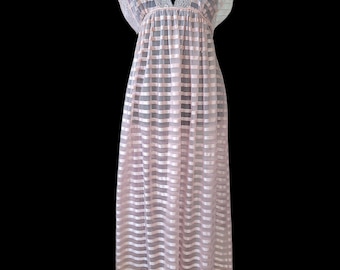 Vintage 1970s Pink Lace Trim Nightgown | Empire Waist Boho Lingerie (Size M)
