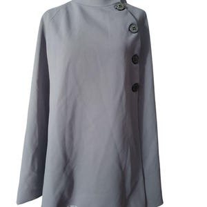 Vintage Grey Asymmetrical Cape Jacket | Draped Button Front Avant Garde Coat