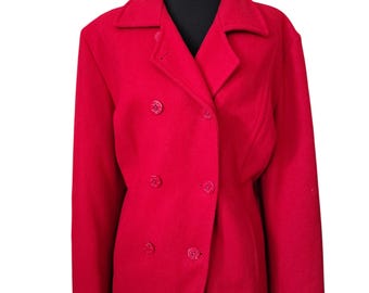 Vintage Pendleton Wool Peacoat | Red Double Breasted Jacket, Size Large