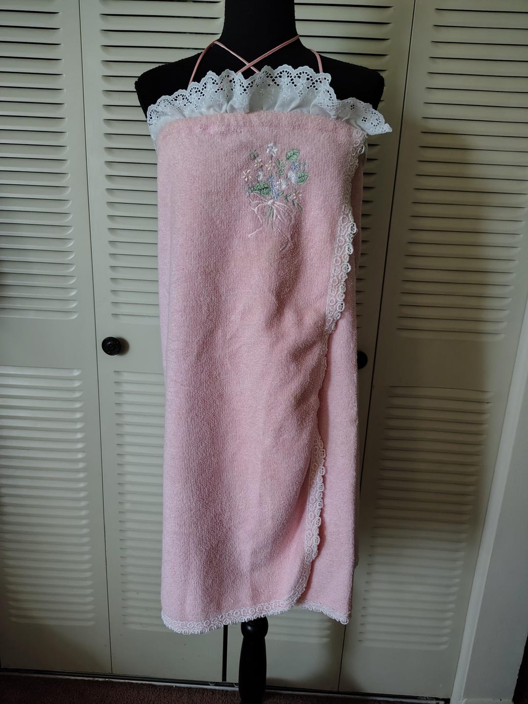 Vintage Christian Dior Terry Cloth Wrap, Pink Lace Trim Spa Robe - Etsy