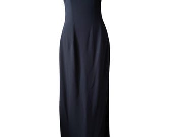 Vintage Scott McClintock Black Lace Bodice Gown | 1980s Formal Evening Dress